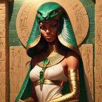 Mythlok - Wadjet Wadjet, the Egyptian cobra goddess depicted as a regal cobra with emerald green scales