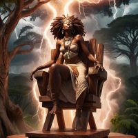 Mythlok - Woyengi Woyengi, a majestic African goddess descending from the sky with thunder and lightning