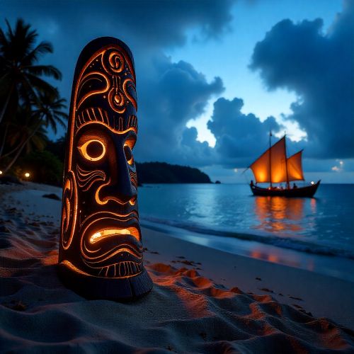 scene on a Cook Islands shoreline at twilight representing Cook Islands mythology