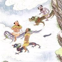 Ancient drawing of the Chinese flying dragon Feilong