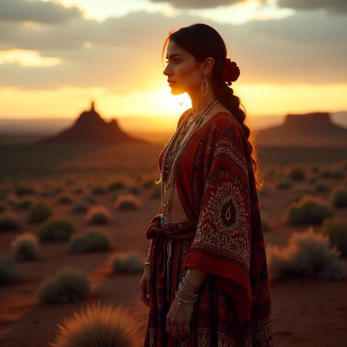 Navajo Glispa, standing on a desert plateau at twilight