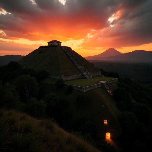 image of the Great Pyramid of Cholula at sunrise