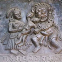 Mythlok - Gurumpa wall carving Carving of the Nepali giant Gurumpa