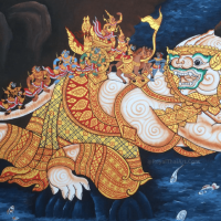 A traditional painting of the Thai divine monkey Hanuman