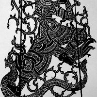Mythlok - Intharachit shadow puppet Shadow puppet of the Thai demon prince Intharachit