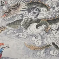 Mythlok - Jiaolong traditional Traditional illustration of the Chinese flood dragon Jiaolong