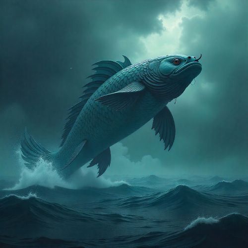 A colossal mythical fish Kun emerging from the dark Northern Sea