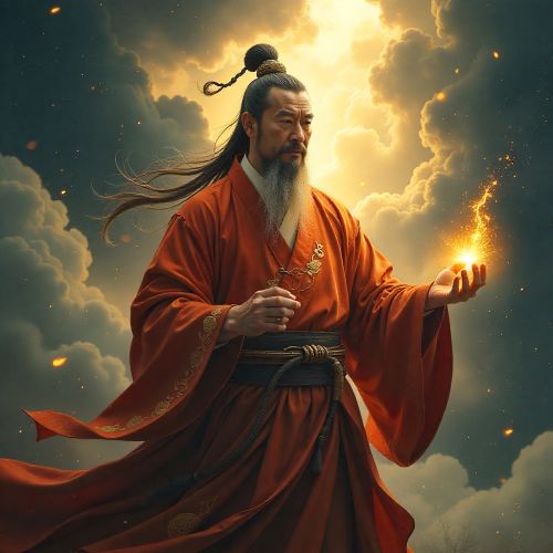Li Hong, the Daoist messianic redeemer, depicted as an ageless sage surrounded by swirling celestial energy