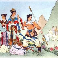Traditional painting of the chinese demigod Liu Chenxiang