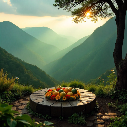 A misty South African highland valley after rainfall representing Lovedu mythology.