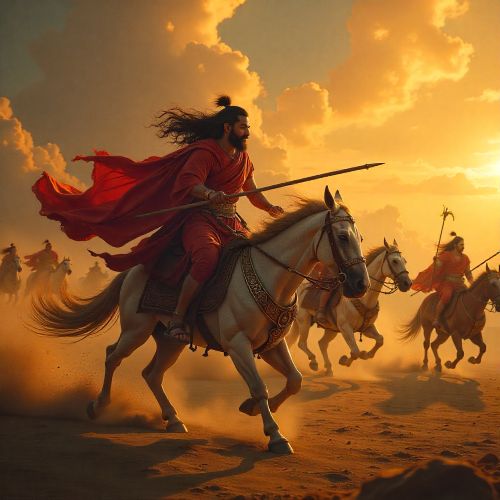 depiction of the Mahabharata’s Kurukshetra battlefield at dawn