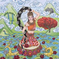 Traditional painting of the Laotian and Thai goddess Phra Mae Thorani