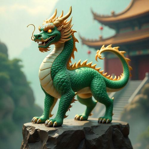 Pixiu standing atop ancient stone carved with Chinese runes