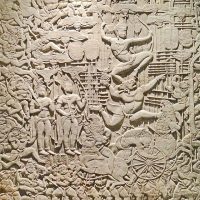 Wall carving of Cambodian warrior Preah Leak
