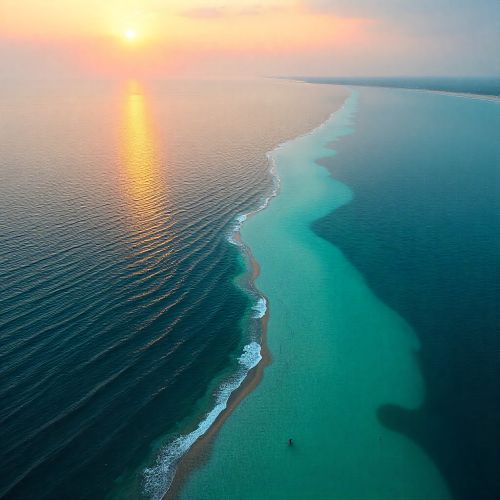 Aerial view of Ram Sethu at sunrise, showing the chain of submerged limestone shoals