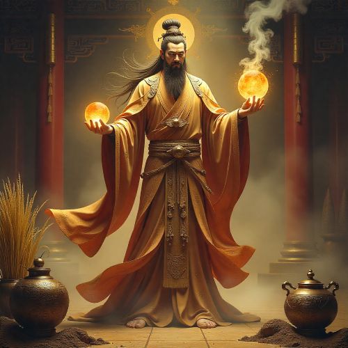 Sheji, with skin resembling fertile earth and glowing golden lines like sprouting grain.