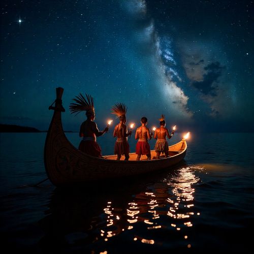 night scene across the Torres Strait representing Torres Strait Islander mythology