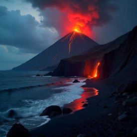 Mythlok - Vanuatu_ volcanic island scene at twilight in Vanuatu representing Vanuatu Mythology