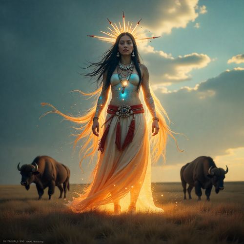 A majestic humanoid figure embodying Wakan Tanka’s sacred mystery: