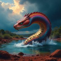 Mythlok - Yurlungur A colossal Yurlungur emerging from a sacred Arnhem Land waterhole