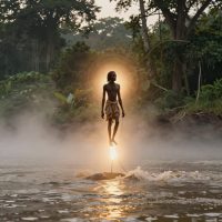 Mythlok - Akongo Akongo the creator god from Ngombe mythology represented as majestic celestial elder rising toward the heavens