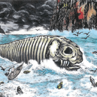 Illustration of the Japanese ghost whale Bakekujira