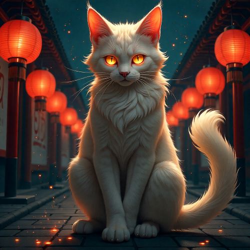 Bakeneko : The Supernatural Cat of Japanese Folklore A fully transformed Bakeneko from Japanese folklore, depicted as a supernatural cat yokai