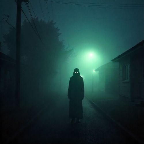 Betobeto-san, the invisible footsteps yokai, visualized as a translucent humanoid figure