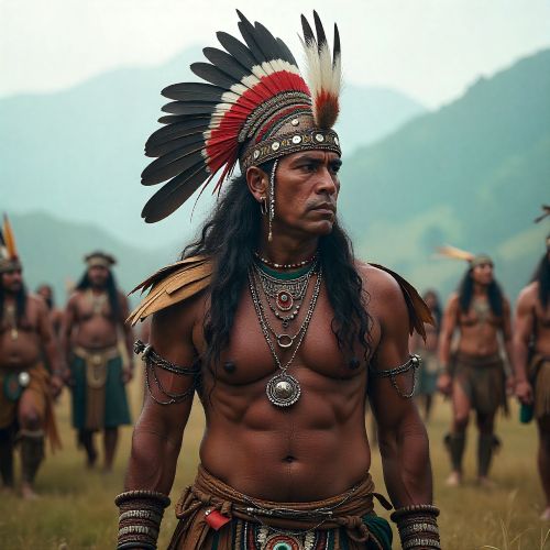 Tec&uacute;n Um&aacute;n in full K&rsquo;iche&rsquo; warrior regalia