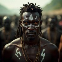 Egbesu, the African god of justice and sacred war, shown in a humanoid divine form