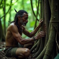 Fumeripits, the Asmat creator figure, depicted as a powerful, human-like cultural hero