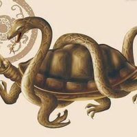 Traditional painting of the Japanese tortoise Genbu