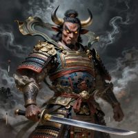 Gozu Tennō as an ox-headed divine guardian, towering and muscular with a powerful humanoid body