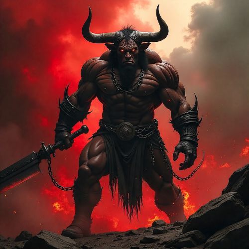 Gozu A towering ox-headed guardian standing before the gates of Buddhist hell