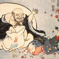 Ancient drawing of the Japanese god Hotei