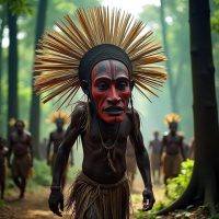 Kakungu, the towering Suku initiation spirit: a giant wooden mask with red cheeks