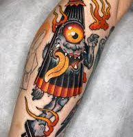 A tattoo of the Japanese yokai Kasa-Obake