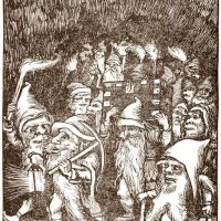 Classical drawing of the Cornish protector Knockers