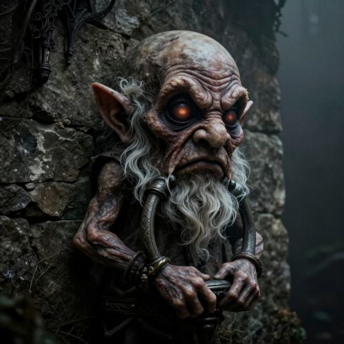 Knockers : The Mine Spirits of Cornish Folklore gnome-like Knocker in a dimly lit Cornish tin mine, wearing miniature miners’ clothing