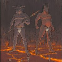 Art involving the Japanese guardian Mezu and Gozu