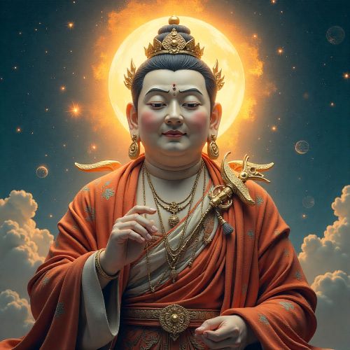 Mireuk, blending Korean shamanic mythology and Buddhist iconography.