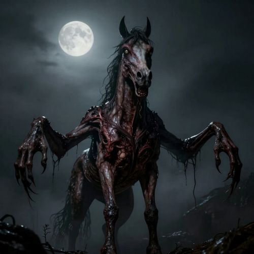 the Nuckelavee rising from a storm-lashed Orkney shoreline