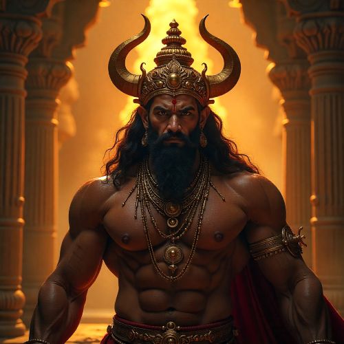 Standing in his golden palace of Lanka at twilight after understanding Ravana's Curse