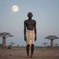 A tall humanoid divine figure representing Takhar from Serer belief
