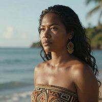 Tarisso from Micronesian mythology, depicted as a radiant island woman